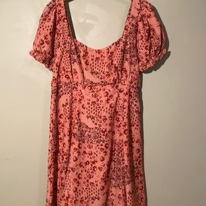 Red pink and brown patterned mini dress